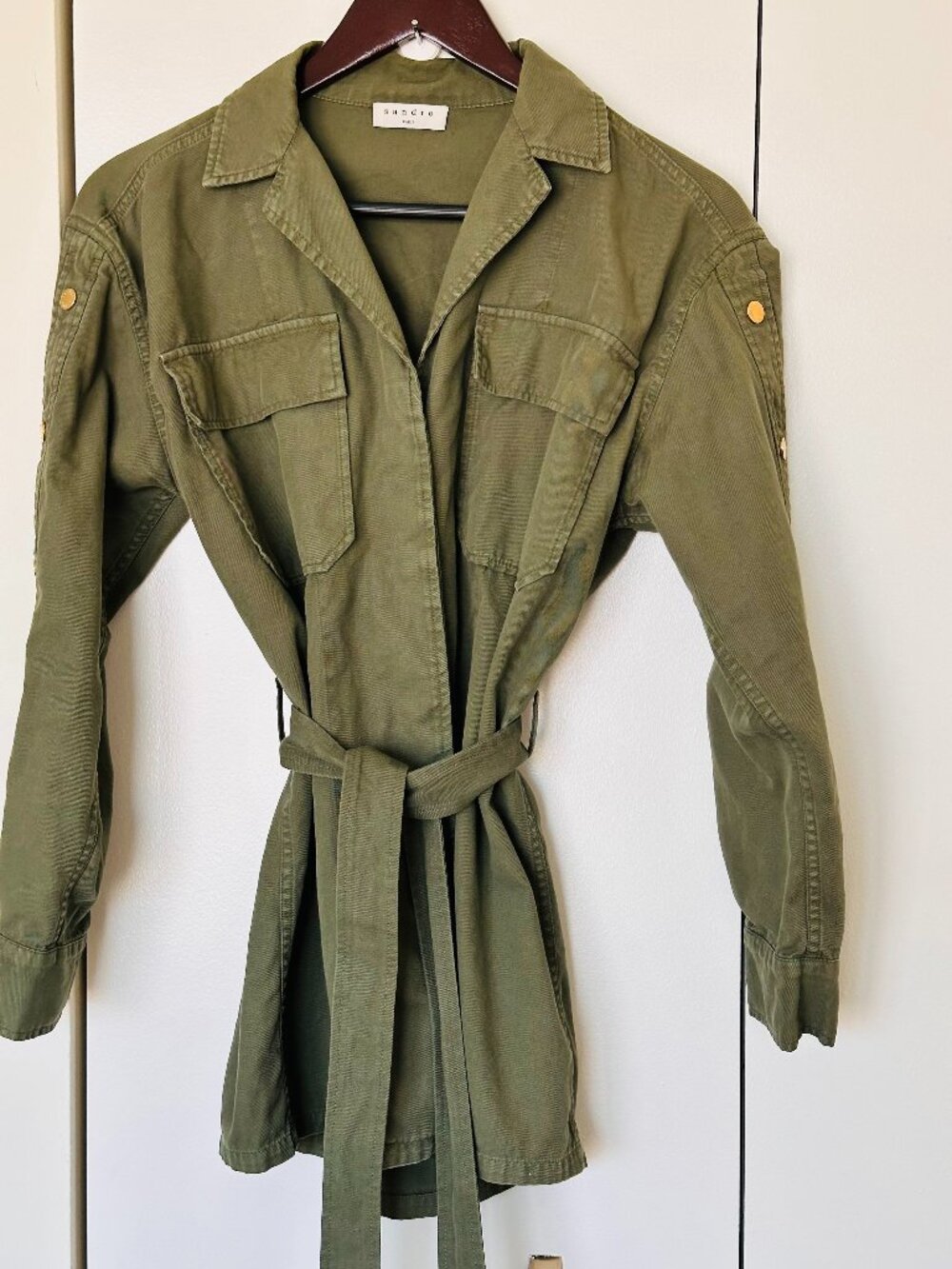 Sandro Military Green Safari Cotton/Linen Jacket - US Size 2 to 4